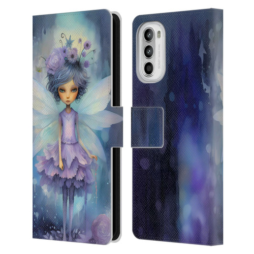 Haroulita Whimsical Purple Hair Fairy Leather Book Wallet Case Cover For Motorola Moto G52