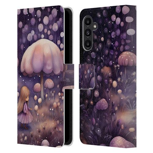 Haroulita Whimsical Girl And Mushroom Leather Book Wallet Case Cover For Samsung Galaxy A13 5G (2021)