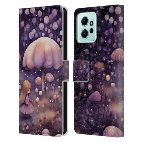 Haroulita Whimsical Girl And Mushroom Leather Book Wallet Case Cover For Xiaomi Redmi 12