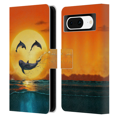 Vincent Hie Graphics Dolphins Smile Leather Book Wallet Case Cover For Google Pixel 8