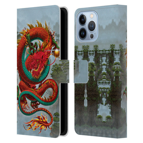 Vincent Hie Graphics Good Fortune Dragon Leather Book Wallet Case Cover For Apple iPhone 13 Pro Max
