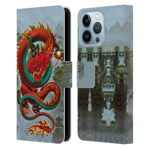Vincent Hie Graphics Good Fortune Dragon Leather Book Wallet Case Cover For Apple iPhone 13 Pro