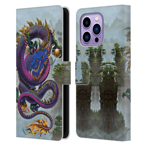 Vincent Hie Graphics Good Fortune Dragon Blue Leather Book Wallet Case Cover For Apple iPhone 14 Pro Max