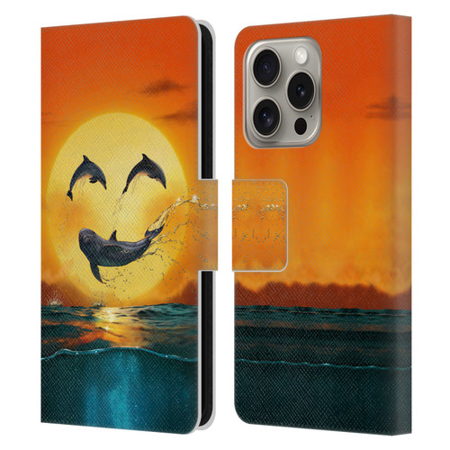 Vincent Hie Graphics Dolphins Smile Leather Book Wallet Case Cover For Apple iPhone 16 Pro