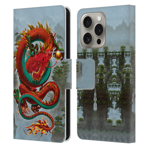 Vincent Hie Graphics Good Fortune Dragon Leather Book Wallet Case Cover For Apple iPhone 16 Pro