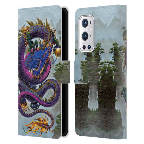 Vincent Hie Graphics Good Fortune Dragon Blue Leather Book Wallet Case Cover For OnePlus 9 Pro