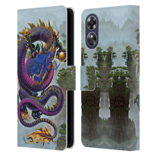 Vincent Hie Graphics Good Fortune Dragon Blue Leather Book Wallet Case Cover For OPPO A17
