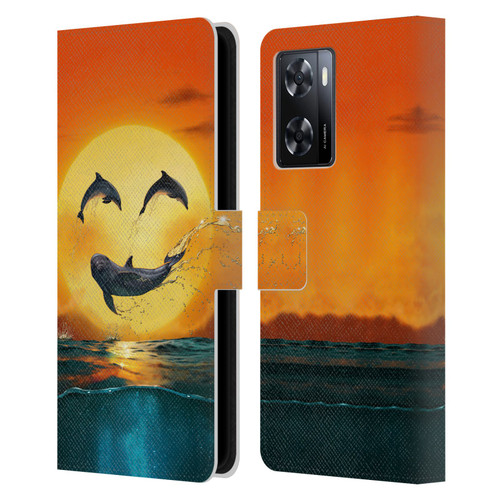 Vincent Hie Graphics Dolphins Smile Leather Book Wallet Case Cover For OPPO A57s