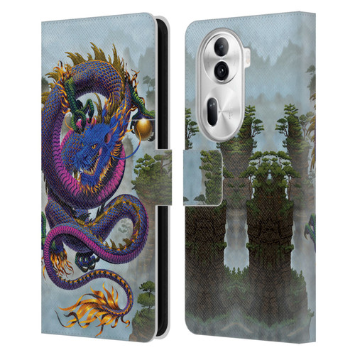 Vincent Hie Graphics Good Fortune Dragon Blue Leather Book Wallet Case Cover For OPPO Reno11