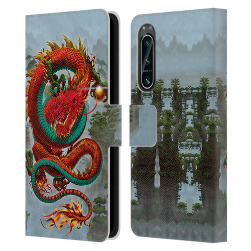 Vincent Hie Graphics Good Fortune Dragon Leather Book Wallet Case Cover For Sony Xperia 5 IV