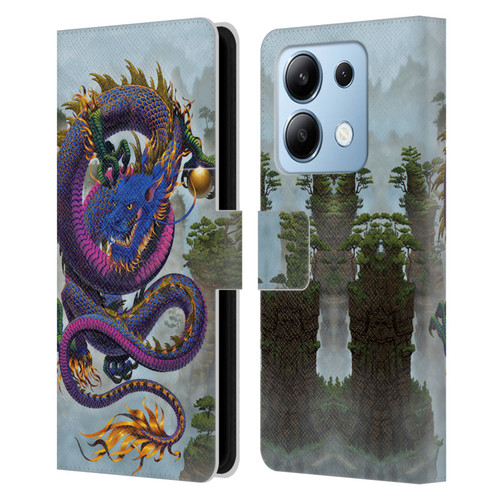 Vincent Hie Graphics Good Fortune Dragon Blue Leather Book Wallet Case Cover For Xiaomi Redmi Note 13/13 Pro 5G