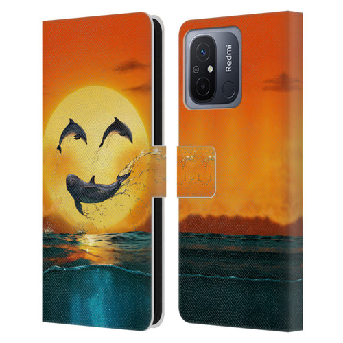 Vincent Hie Graphics Dolphins Smile Leather Book Wallet Case Cover For Xiaomi Redmi 12C