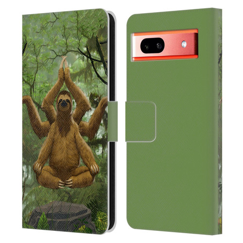 Vincent Hie Key Art Zen Sloth Leather Book Wallet Case Cover For Google Pixel 7a