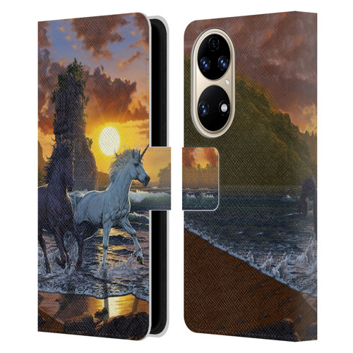 Vincent Hie Key Art Unicorns On The Beach Leather Book Wallet Case Cover For Huawei P50