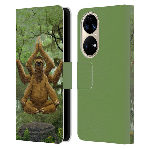 Vincent Hie Key Art Zen Sloth Leather Book Wallet Case Cover For Huawei P50