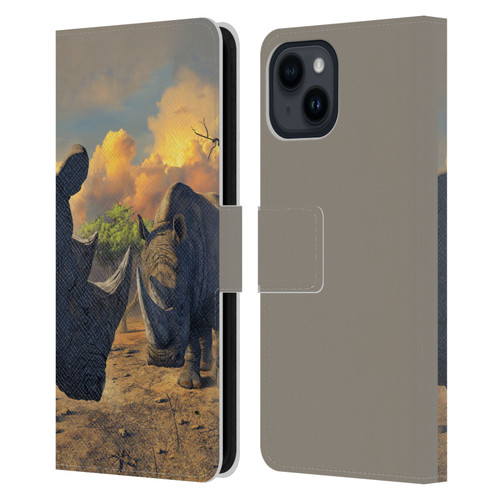Vincent Hie Key Art Rhino Stand Off Leather Book Wallet Case Cover For Apple iPhone 15
