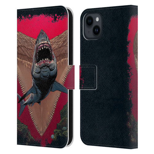 Vincent Hie Key Art Shark Leather Book Wallet Case Cover For Apple iPhone 15 Plus