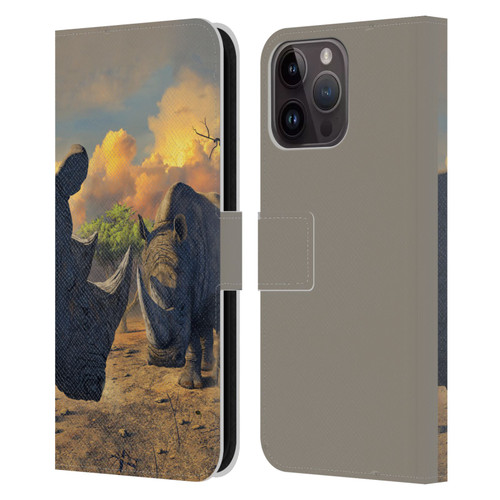 Vincent Hie Key Art Rhino Stand Off Leather Book Wallet Case Cover For Apple iPhone 15 Pro Max
