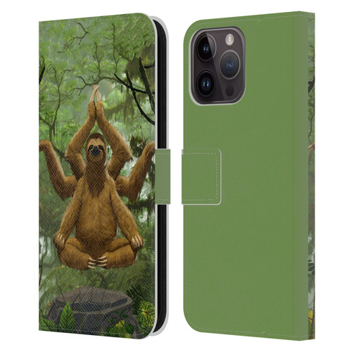 Vincent Hie Key Art Zen Sloth Leather Book Wallet Case Cover For Apple iPhone 15 Pro Max