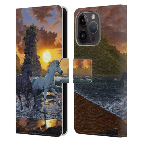 Vincent Hie Key Art Unicorns On The Beach Leather Book Wallet Case Cover For Apple iPhone 15 Pro