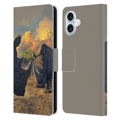 Vincent Hie Key Art Rhino Stand Off Leather Book Wallet Case Cover For Apple iPhone 16 Plus