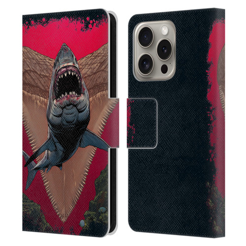 Vincent Hie Key Art Shark Leather Book Wallet Case Cover For Apple iPhone 16 Pro