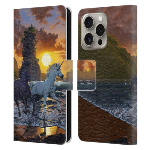 Vincent Hie Key Art Unicorns On The Beach Leather Book Wallet Case Cover For Apple iPhone 16 Pro