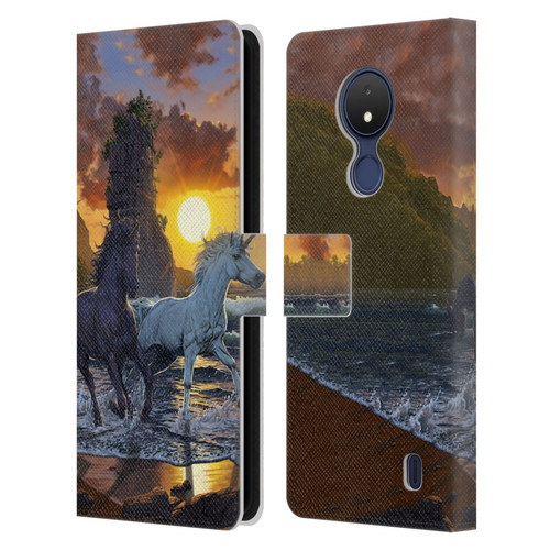 Vincent Hie Key Art Unicorns On The Beach Leather Book Wallet Case Cover For Nokia C21