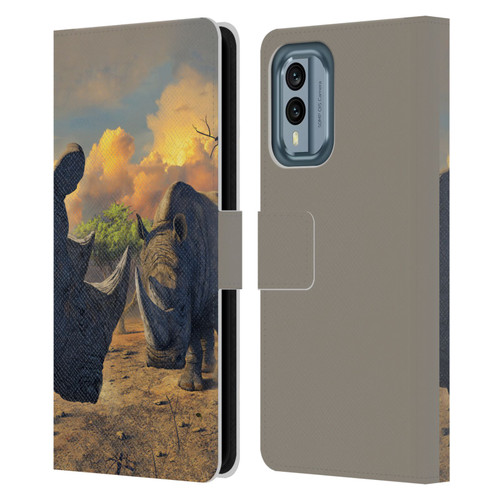 Vincent Hie Key Art Rhino Stand Off Leather Book Wallet Case Cover For Nokia X30