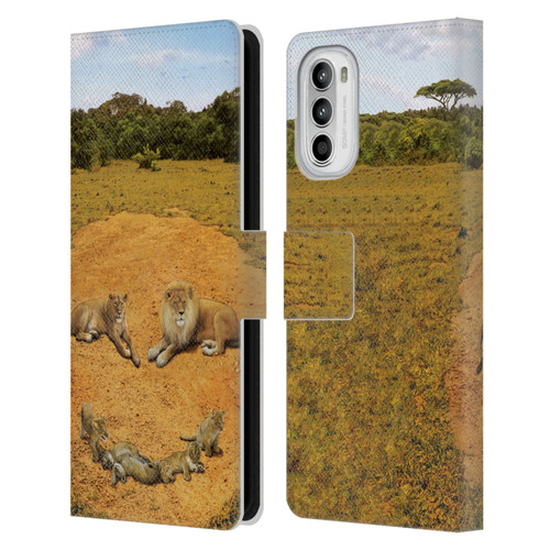 Vincent Hie Key Art A Lion Happiness Leather Book Wallet Case Cover For Motorola Moto G52