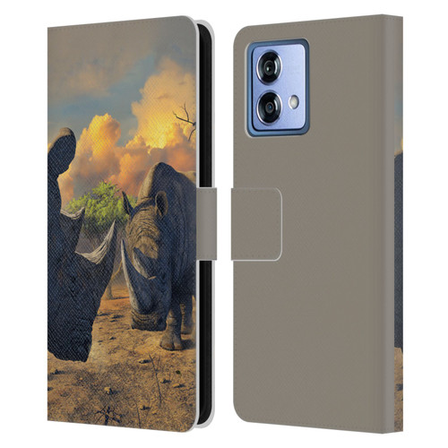 Vincent Hie Key Art Rhino Stand Off Leather Book Wallet Case Cover For Motorola Moto G84 5G