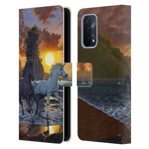 Vincent Hie Key Art Unicorns On The Beach Leather Book Wallet Case Cover For OPPO A54 5G