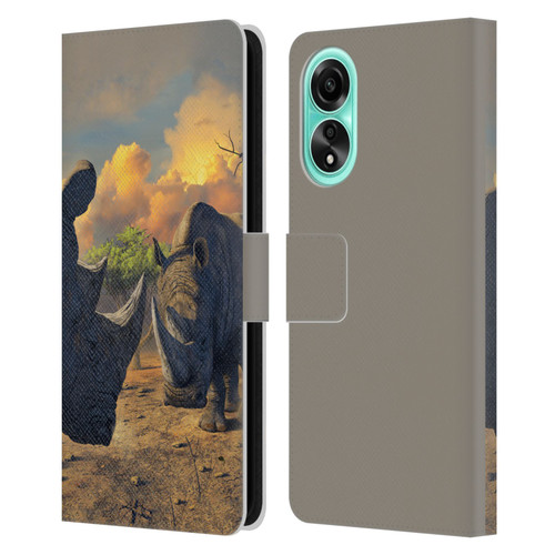 Vincent Hie Key Art Rhino Stand Off Leather Book Wallet Case Cover For OPPO A78 4G