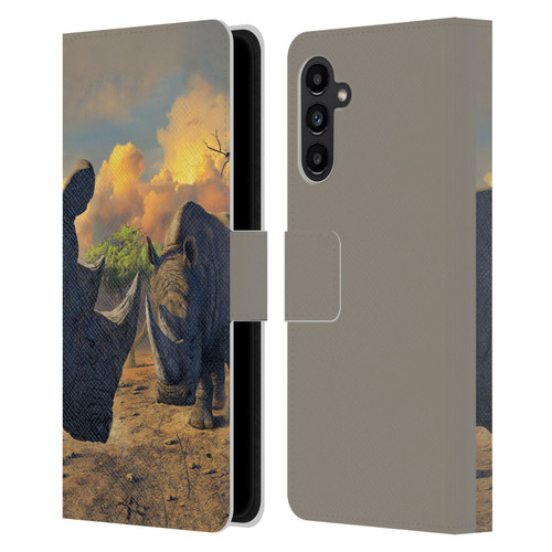 Vincent Hie Key Art Rhino Stand Off Leather Book Wallet Case Cover For Samsung Galaxy A13 5G (2021)