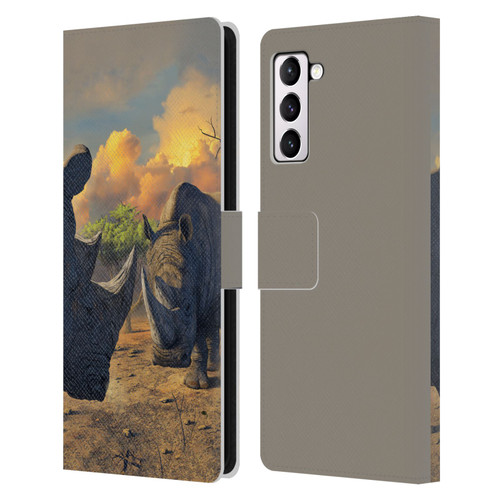 Vincent Hie Key Art Rhino Stand Off Leather Book Wallet Case Cover For Samsung Galaxy S21+ 5G