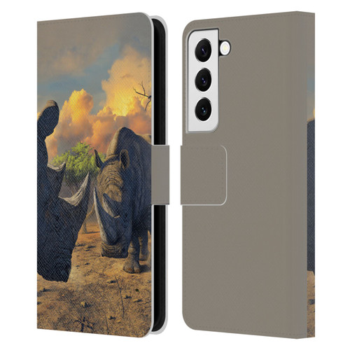 Vincent Hie Key Art Rhino Stand Off Leather Book Wallet Case Cover For Samsung Galaxy S22 5G