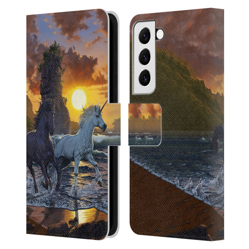 Vincent Hie Key Art Unicorns On The Beach Leather Book Wallet Case Cover For Samsung Galaxy S22 5G