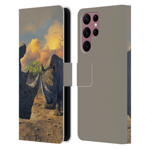 Vincent Hie Key Art Rhino Stand Off Leather Book Wallet Case Cover For Samsung Galaxy S22 Ultra 5G