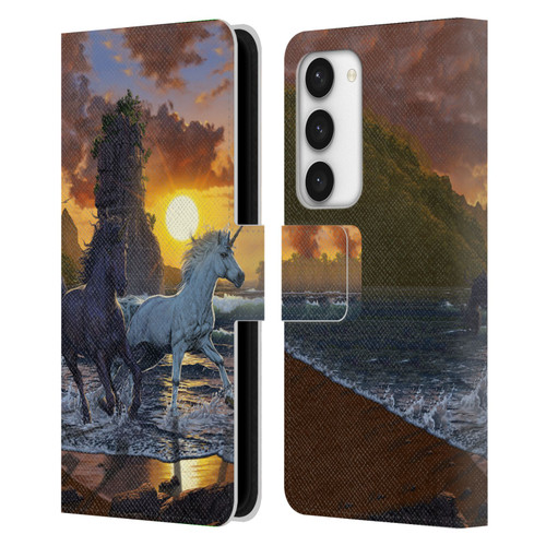 Vincent Hie Key Art Unicorns On The Beach Leather Book Wallet Case Cover For Samsung Galaxy S23 5G