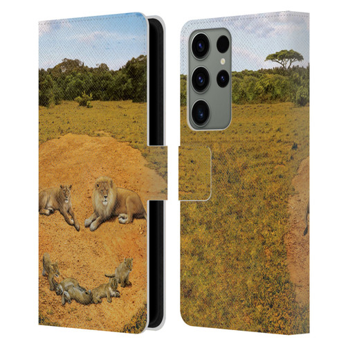 Vincent Hie Key Art A Lion Happiness Leather Book Wallet Case Cover For Samsung Galaxy S23 Ultra 5G