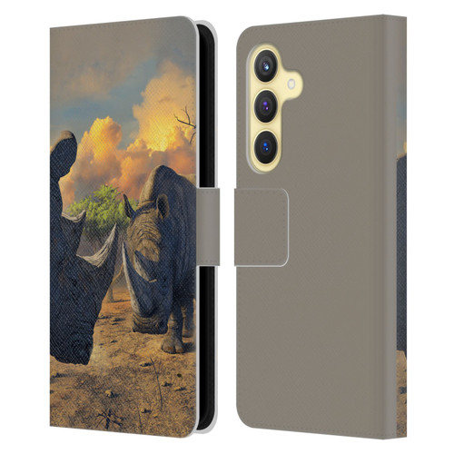 Vincent Hie Key Art Rhino Stand Off Leather Book Wallet Case Cover For Samsung Galaxy S24 5G