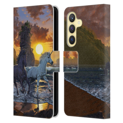 Vincent Hie Key Art Unicorns On The Beach Leather Book Wallet Case Cover For Samsung Galaxy S24 5G