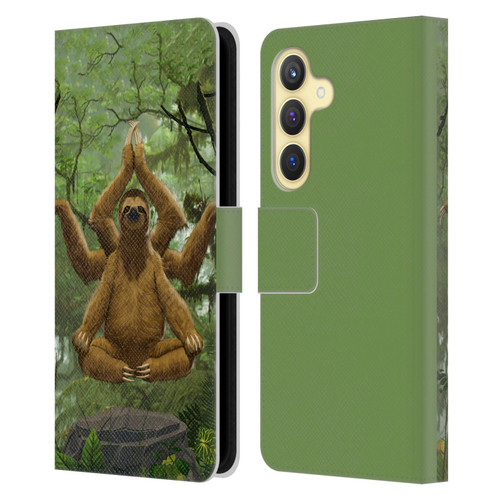 Vincent Hie Key Art Zen Sloth Leather Book Wallet Case Cover For Samsung Galaxy S24 5G