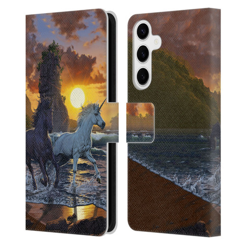 Vincent Hie Key Art Unicorns On The Beach Leather Book Wallet Case Cover For Samsung Galaxy S24+ 5G
