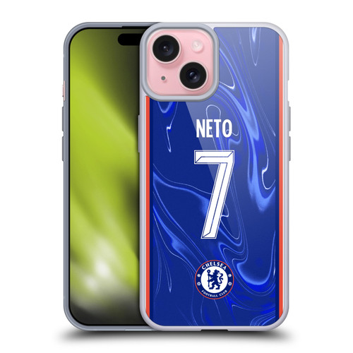 Chelsea Football Club 2024/25 Players Home Kit Pedro Neto Soft Gel Case for Apple iPhone 15