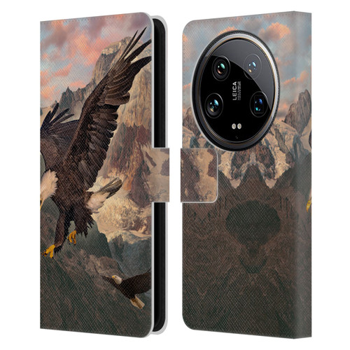 Vincent Hie Key Art Eagle Strike Leather Book Wallet Case Cover For Xiaomi 14 Ultra