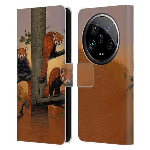 Vincent Hie Key Art Red Pandas Leather Book Wallet Case Cover For Xiaomi 14 Ultra