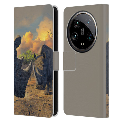 Vincent Hie Key Art Rhino Stand Off Leather Book Wallet Case Cover For Xiaomi 14 Ultra