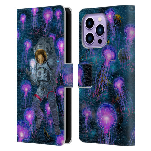 Vincent Hie Cosmic Wonder Jellyfish Astronaut Leather Book Wallet Case Cover For Apple iPhone 14 Pro Max