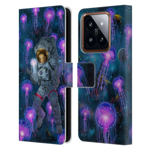 Vincent Hie Cosmic Wonder Jellyfish Astronaut Leather Book Wallet Case Cover For Xiaomi 14